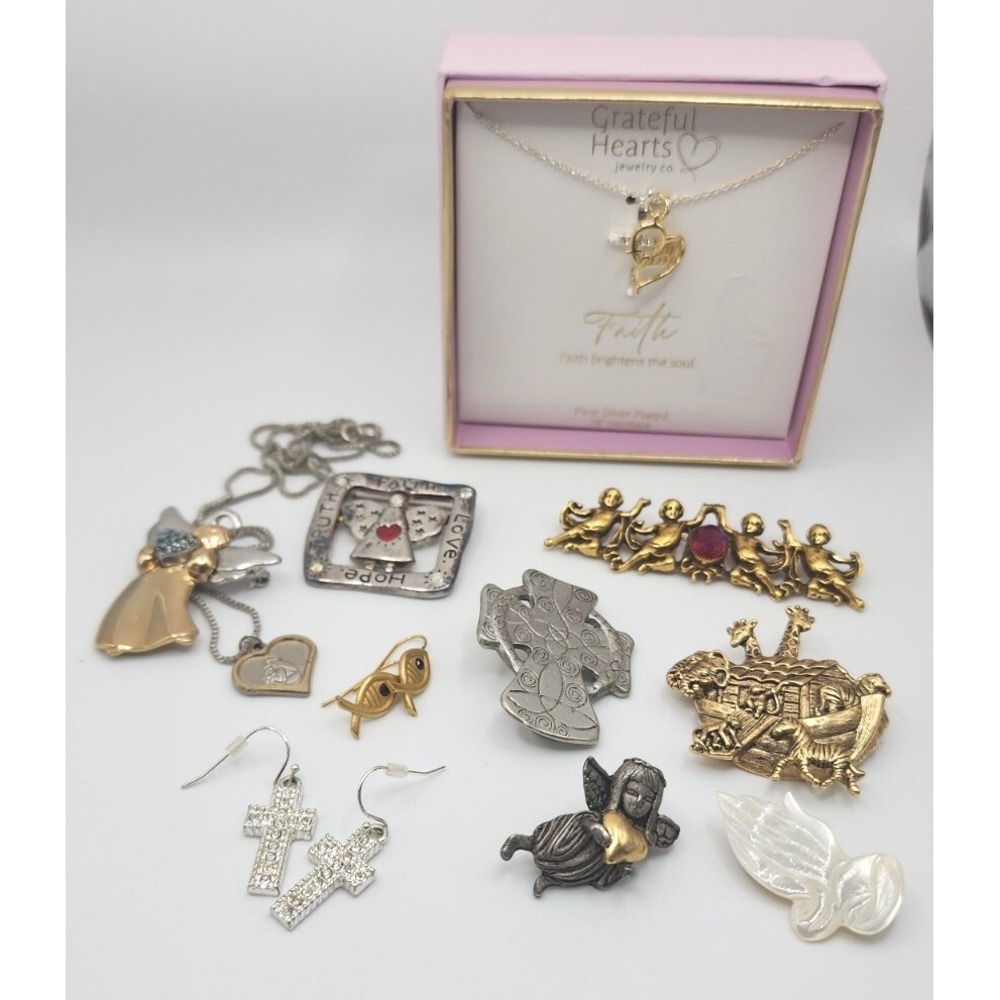 Vintage To Now Religious Theme Costume Jewelry Lot Wearable Resell Mixed